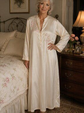 Vintage Erika Taylor Intimates Satin Nightgown / Lounging Caftan – NWT – XL